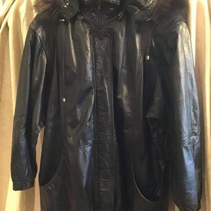 Vintage Jacqueline Ferrar Leather Foxtail Hooded Jacket/Coat Size 1X **NICE**